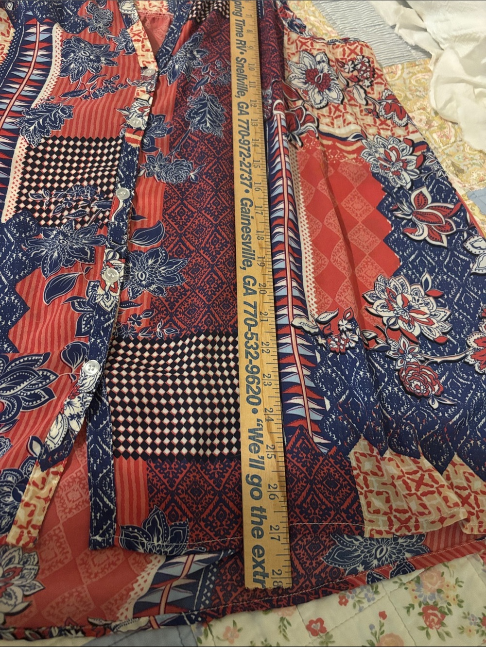 Spense Patchwork Floral Button-Front Tank Top in Navy and Coral - Picture 4 of 5